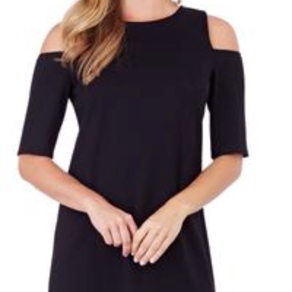 black cold shoulder midi dress